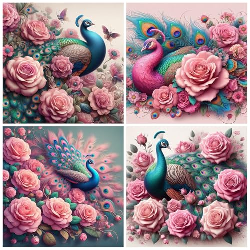 DOMROM Pfau 4 Pack Diamond Painting Kits für Erwachsene, 5D Tier Diamant Painting Bilder, DIY Blume Diamond Art Painting Full Drill Gem Digitales Diamant Gemälde Stickerei für Wall Decoration 30x30cm DOMROM Pfau 4 Pack Diamond Painting Kits für Erwachsene, 5D Tier Diamant Painting Bilder, DIY Blume Diamond Art Painting Full Drill Gem Digitales Diamant Gemälde Stickerei für Wall Decoration 30x30cm von DOMROM