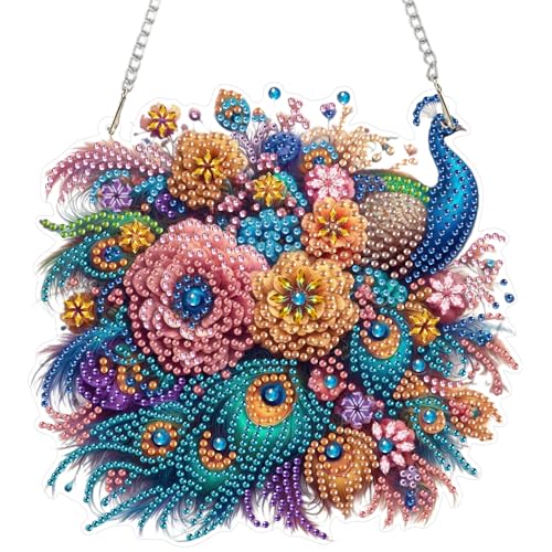 DOMROM Pfau Diamond Art Painting Anhänger, Blumen Diamond Painting Fensterbilder Anhänger, Diamond Painting Hängende Ornament für Kinder Erwachsene Diamant Malerei Basteln Tür Wand Fenster Deko DOMROM Pfau Diamond Art Painting Anhänger, Blumen Diamond Painting Fensterbilder Anhänger, Diamond Painting Hängende Ornament für Kinder Erwachsene Diamant Malerei Basteln Tür Wand Fenster Deko von DOMROM