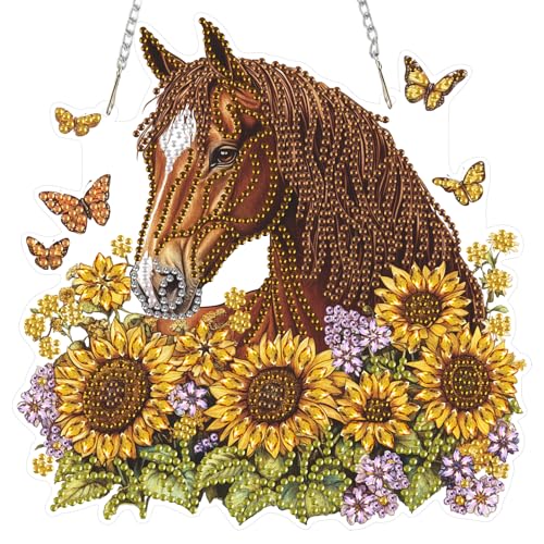 DOMROM Pferd Diamond Art Painting Anhänger, Sonnenblumen Diamond Painting Fensterbilder Anhänger, Tier Diamant Hängende Ornament für Kinder Erwachsene Diamant Malerei Basteln Tür Wand Fenster Deko DOMROM Pferd Diamond Art Painting Anhänger, Sonnenblumen Diamond Painting Fensterbilder Anhänger, Tier Diamant Hängende Ornament für Kinder Erwachsene Diamant Malerei Basteln Tür Wand Fenster Deko von DOMROM