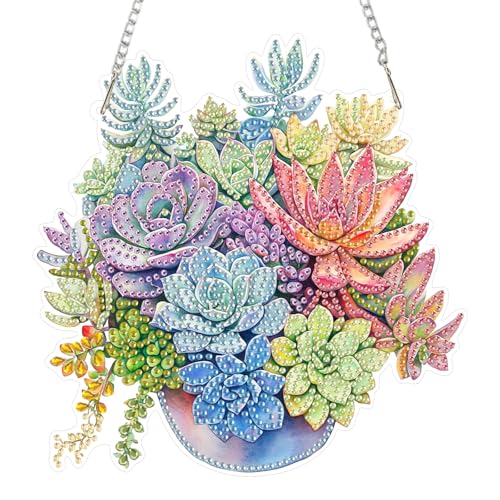 DOMROM Succulent Diamond Art Painting Anhänger, Diamond Painting Fensterbilder anhänger, Diamond Painting Hängende Ornament für Kinder Erwachsene Diamant Malerei Basteln Tür Wand Fenster Deko von DOMROM