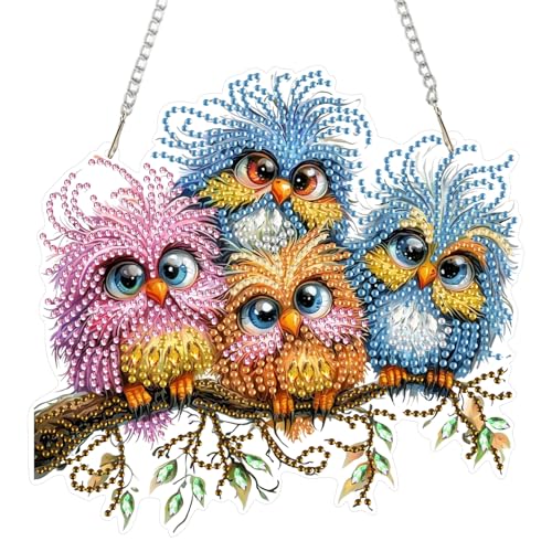 DOMROM Vogel Diamond Art Painting Anhänger, Blumen Diamond Painting Fensterbilder anhänger, Diamond Painting Hängende Ornament für Kinder Erwachsene Diamant Malerei Basteln Tür Wand Fenster Deko von DOMROM