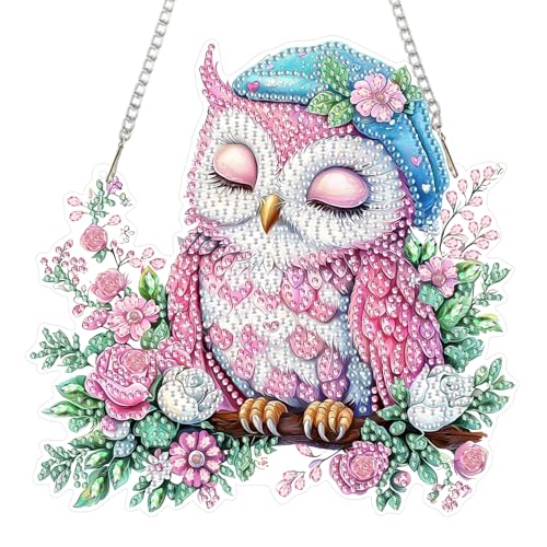 DOMROM Vogel Diamond Art Painting Anhänger, Eule Diamond Painting Fensterbilder anhänger, Blumen Diamond Painting Hängende Ornament für Kinder Erwachsene Diamant Malerei Basteln Tür Fenster Deko von DOMROM