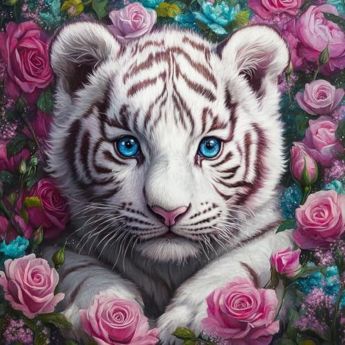 DOMROM Weißer Tiger Diamond Painting, Tier Diamond Painting Erwachsene Kinder Diamond Painting Set, Blumen Diamant Malerei Kit Diamond Art Erwachsene für Home Wand Dekor 30x30cm DOMROM Weißer Tiger Diamond Painting, Tier Diamond Painting Erwachsene Kinder Diamond Painting Set, Blumen Diamant Malerei Kit Diamond Art Erwachsene für Home Wand Dekor 30x30cm von DOMROM