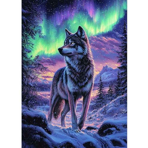 DOMROM Wolf Diamond Painting, Landschaft Diamond Painting Erwachsene Kinder Tier Diamond Painting Set, Aurora Diamant Malerei Kit Diamond Art Erwachsene für Home Wand Dekor 30x40cm von DOMROM