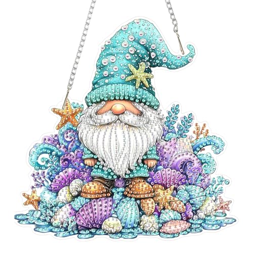 DOMROM Zwerg Diamond Art Painting Anhänger, Muschel Diamond Painting Fensterbilder anhänger, Diamond Painting Hängende Ornament Kinder Erwachsene Diamant Malerei Basteln Tür Fenster Deko von DOMROM