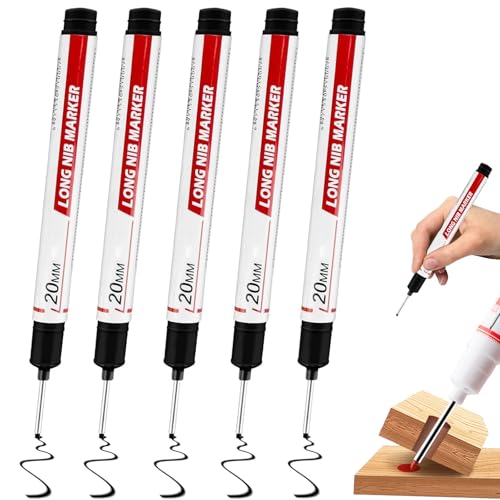 5-Teiliges Set Langer Spitze Bohrlochmarker, 20 Mm Lange Spitze, Buntes Chnelltrocknendes Wasserfestes Permanentes Konstruktionsmarkierungswerkzeug FüR Holz, Metall, Glas, Stahl (Black) von DOMTKBE
