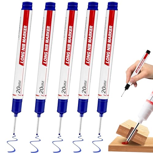 5-Teiliges Set Langer Spitze Bohrlochmarker, 20 Mm Lange Spitze, Buntes Chnelltrocknendes Wasserfestes Permanentes Konstruktionsmarkierungswerkzeug FüR Holz, Metall, Glas, Stahl (Blue) von DOMTKBE