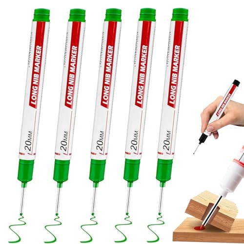 5-Teiliges Set Langer Spitze Bohrlochmarker, 20 Mm Lange Spitze, Buntes Chnelltrocknendes Wasserfestes Permanentes Konstruktionsmarkierungswerkzeug FüR Holz, Metall, Glas, Stahl (Green) von DOMTKBE