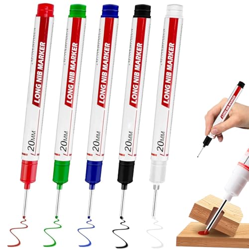 5-Teiliges Set Langer Spitze Bohrlochmarker, 20 Mm Lange Spitze, Buntes Chnelltrocknendes Wasserfestes Permanentes Konstruktionsmarkierungswerkzeug FüR Holz, Metall, Glas, Stahl (Mix) von DOMTKBE