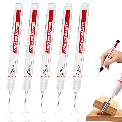 5-Teiliges Set Langer Spitze Bohrlochmarker, 20 Mm Lange Spitze, Buntes Chnelltrocknendes Wasserfestes Permanentes Konstruktionsmarkierungswerkzeug FüR Holz, Metall, Glas, Stahl (Off White) von DOMTKBE
