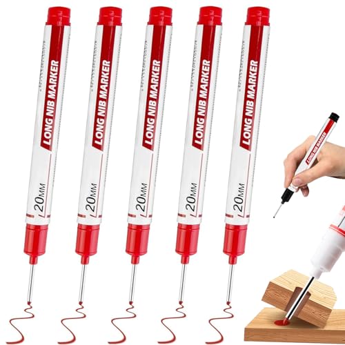 5-Teiliges Set Langer Spitze Bohrlochmarker, 20 Mm Lange Spitze, Buntes Chnelltrocknendes Wasserfestes Permanentes Konstruktionsmarkierungswerkzeug FüR Holz, Metall, Glas, Stahl (Red) von DOMTKBE