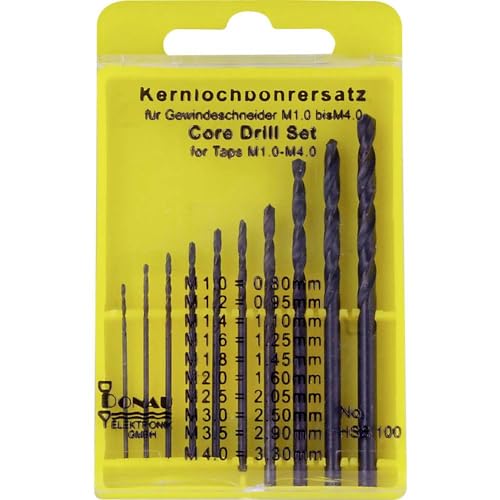 Donau Elektronik HSS100 Kernbohrer-Set, 10-teilig, für Gewindebohrer M1-M4, Mehrfarbig Donau Elektronik HSS100 Kernbohrer-Set, 10-teilig, für Gewindebohrer M1-M4, Mehrfarbig von DONAU ELEKTRONIK GMBH