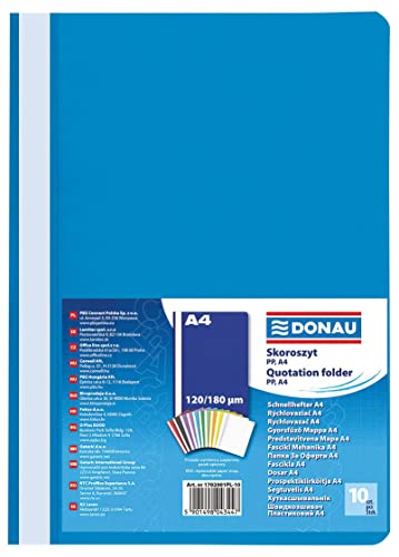DONAU 1702001PL-10 Plastik Schnellhefter A4 Blau/ Sichthefter Kunststoff aus öko PP-Folie 120/180 µm/ mit transparentem Deckel/ für Büro und Schule/ Fassungsvermögen ca. 200 Blatt | 10er Pack von DONAU