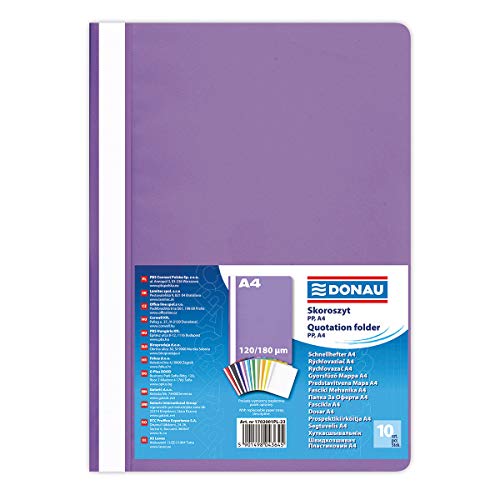 DONAU 1702001PL-23 Plastik Schnellhefter A4 Violett/ Sichthefter Kunststoff aus öko PP-Folie 120/180 µm/ mit transparentem Deckel/ für Büro und Schule/ Fassungsvermögen ca. 200 Blatt | 10er Pack von DONAU