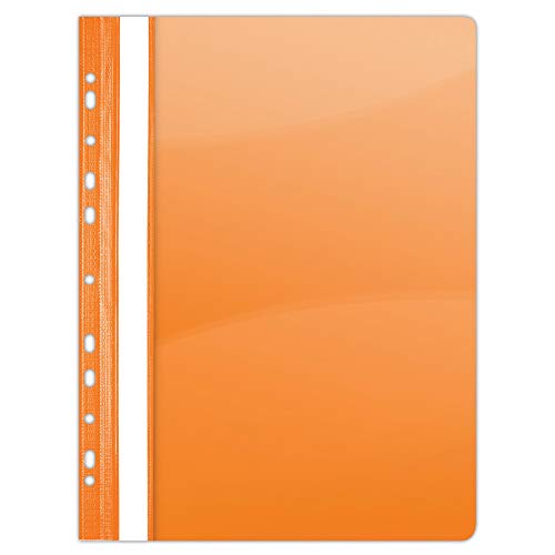 DONAU 1704001PL-12 Plastik Schnellhefter Gelocht A4 Orange, Sichthefter Kunststoff Strapazierfähigem PVC Hart Glasklares Deckblatt Klemmmappe für Büro und Schule, Eurolochung | 10er Pack von DONAU