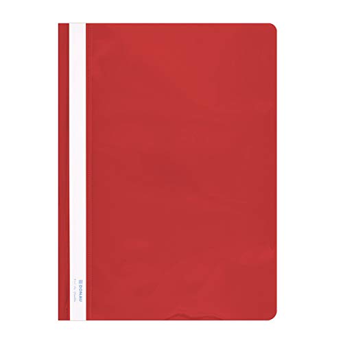 DONAU 1705001PL-04 Plastik Schnellhefter A4 Rot, Sichthefter Kunststoff Strapazierfähigem PVC Hart Glasklares Deckblatt, für Büro und Schule, Fassungsvermögen ca. 200 Blatt | 10er Pack von DONAU