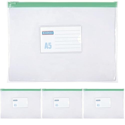 DONAU 1797001PL-00 Reißverschlussbeutel/Reißverschlusstasche, PVC, A5, transparent (Packung mit 4) von DONAU