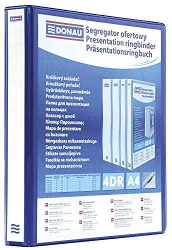 DONAU 2788164PL-10 Präsentationsringbuch Präsentationsordner Ringbuch Präsentation/Blau/ 4-D-Ring-Mechanik-Mechanik DIN A4 Füllhöhe 16 mm/mit Taschen/ 1 Stück von DONAU