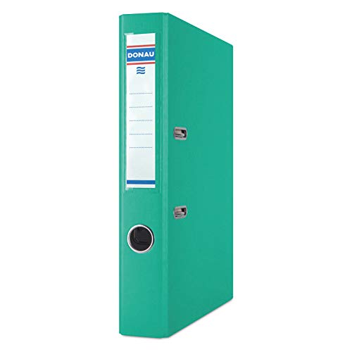 DONAU 3955001PL-24 Premium Ordner A4/50 mm Türkis Kunststoffbezug PP/Papier Schlitzordner, Büroordner, Aktenordner Metall Kantenschutz Metallgefasstes Griffloch Hebelmechanik Einsteckrückenschild von DONAU