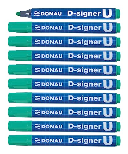 DONAU 7371001-06PL D-Signer U Permanentmarker / 10 Stück/Grün/Rundspitz 2-4mm (Strich) / Permanent Marker/Ungiftig/Wasserfest/auf Alkoholbasis von DONAU