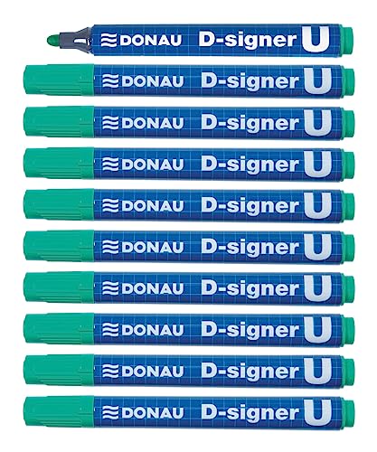 DONAU 7371001-06PL D-Signer U Permanentmarker / 10 Stück/Grün/Rundspitz 2-4mm (Strich) / Permanent Marker/Ungiftig/Wasserfest/auf Alkoholbasis von DONAU