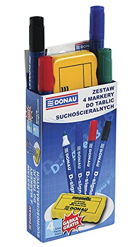 DONAU 7372904-99PL Set von 4 Tafel-Marker Whiteboard-Marker Boardmarker DONAU D-Signer B/ Rundspitze 2-4 mm / Farbe marker: Blau Grün Rot Schwarz/ Schwamm Frei Gratis Free von DONAU