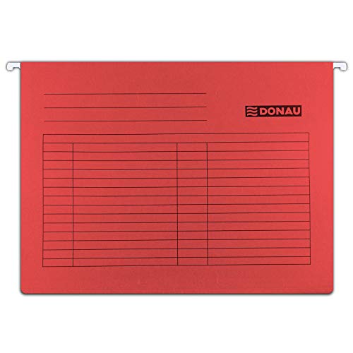 DONAU 7410905-04 Hängemappe | Aus Recycling-Karton 230 GSM für DIN A4 Seitlich offen Farbe: Rot | 5er Packung| auswechselbarem Blanko-Schildchen| ideal für Büro und Schule und der Behörde| Grünen Punkt von DONAU