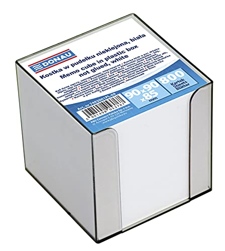 DONAU 7492001PL-09 Ökologischer Würfel Zettelkasten/ Zettelbox/ Zettelklotz Nicht Verklebt, in Einer Kunststoff Box/ circa 800 Blatt, 90 x 90x 85mm, Farbe: Weiß von DONAU