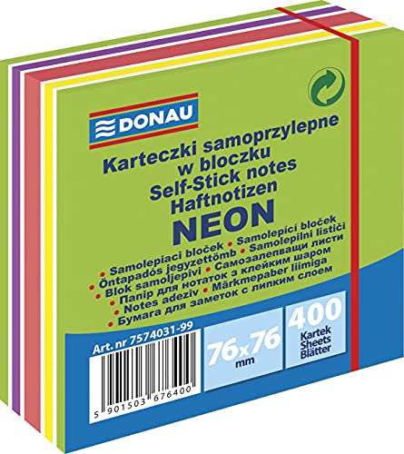 DONAU 7574031-99 Notes Würfel Haftnotizen Selbstklebende/ Haftnotizzettel Sticky Notes 76x76mm, 1x400 Blatt, Notizblöcke quadratisch für Büro Schule von DONAU