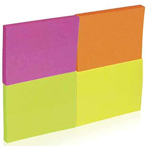 DONAU 7578001PL-99 Haftnotizen Selbstklebender Notizblock Sticky Notes Neonfarben, 38x51mm, 4x50 blätter/ Wasserlöslicher Klebstoff/ Möglichkeit des Umklebens von Blättern von DONAU