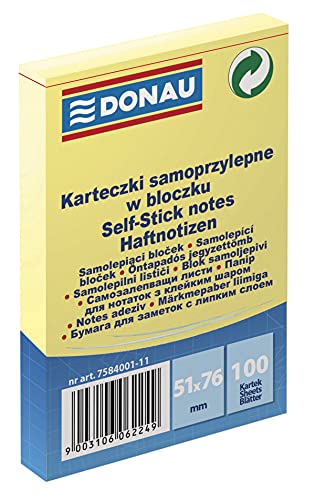 DONAU 7584001-11 Eco Würfel Haftnotizen Gelb Selbstklebende Sticky Notes 51x76mm, 1x100 Blatt für Büro Schule DONAU 7584001-11 Eco Würfel Haftnotizen Gelb Selbstklebende Sticky Notes 51x76mm, 1x100 Blatt für Büro Schule von DONAU