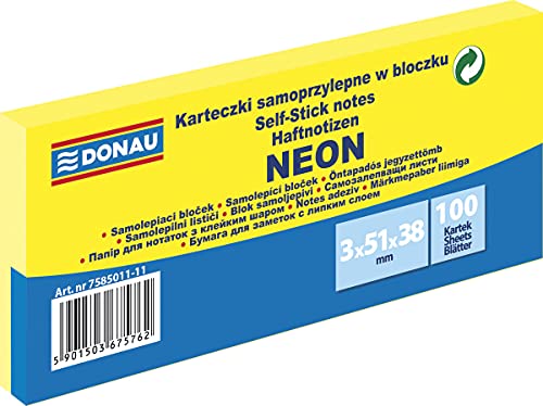 DONAU 7585011-11 Notes Würfel Haftnotizen Neon-Gelb Selbstklebende Haftnotizzettel Sticky Notes 38x51mm, 3x100 Blatt, Notizblock klebend für Büro Schule DONAU 7585011-11 Notes Würfel Haftnotizen Neon-Gelb Selbstklebende Haftnotizzettel Sticky Notes 38x51mm, 3x100 Blatt, Notizblock klebend für Büro Schule von DONAU
