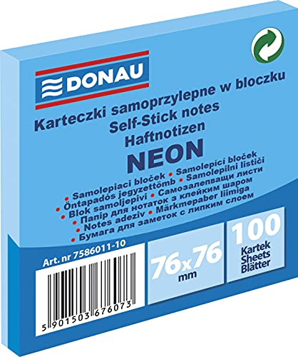 DONAU 7586011-10 Notes Würfel Haftnotizen Neon-Blau Selbstklebende Haftnotizzettel Sticky Notes 76X76mm, 1x100 Blatt, Notizblock klebend für Büro Schule, blau neon DONAU 7586011-10 Notes Würfel Haftnotizen Neon-Blau Selbstklebende Haftnotizzettel Sticky Notes 76X76mm, 1x100 Blatt, Notizblock klebend für Büro Schule, blau neon von DONAU