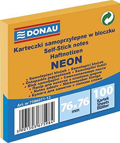 DONAU 7586011-12 Notes Würfel Haftnotizen Neon-Orange Selbstklebende Haftnotizzettel Sticky Notes 76X76mm, 1x100 Blatt, Notizblock klebend für Büro Schule, orange neon DONAU 7586011-12 Notes Würfel Haftnotizen Neon-Orange Selbstklebende Haftnotizzettel Sticky Notes 76X76mm, 1x100 Blatt, Notizblock klebend für Büro Schule, orange neon von DONAU