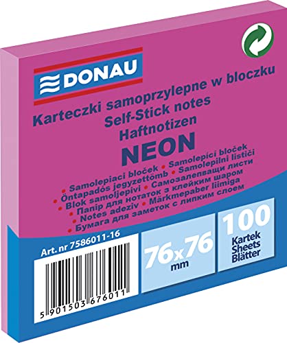 DONAU 7586011-16 Notes Würfel Haftnotizen Neon-Rosa Selbstklebende Haftnotizzettel Sticky Notes 76X76mm, 1x100 Blatt, Notizblock klebend für Büro Schule DONAU 7586011-16 Notes Würfel Haftnotizen Neon-Rosa Selbstklebende Haftnotizzettel Sticky Notes 76X76mm, 1x100 Blatt, Notizblock klebend für Büro Schule von DONAU