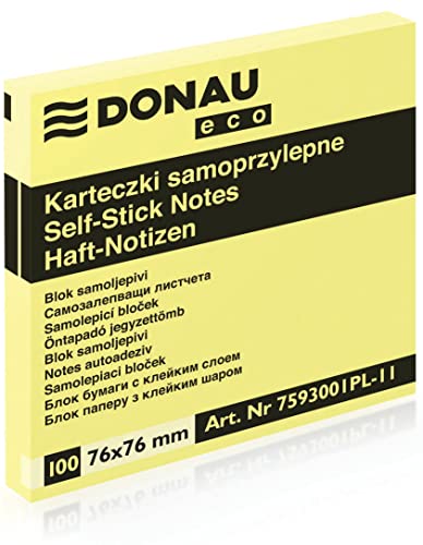 DONAU 7593001PL-11 Eco Würfel Haftnotizen Gelb Selbstklebende Sticky Notes 51x76mm, 1x100 Blatt für Büro Schule von DONAU