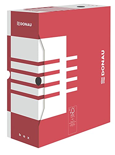 DONAU 7662301FSC-04 Ablage Schachtel Archivbox aus recyceltem Karton Archiv-Ablagebox Stabil| 20er Pack | A4/ 12cm/ B Rückenbreite Farbe: Rot | die FSC® Zertifiziert von DONAU