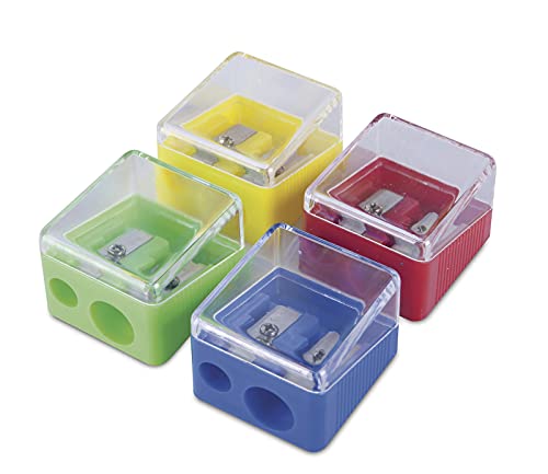 DONAU 7814001-99 Doppel-Anspitzer mit Behälter / 1 Stück/Doppelspitzer/Doppelanspitzer/ 30 x 29 x 42 mm/Mischfarben/Für Kinder Kleinkinder Mädchen Junge Starter von DONAU