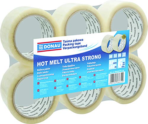 DONAU 7850001PL-00 Verpackungsklebeband Hot-Melt 66m Verpackungsband Klebeband Paketklebeband Packband/ Sehr Beständig / 48mm x 66m/ 50μm Farbe: Transparent / 6er Pack/ Hochwertiges/ Sehr Klebestark von DONAU