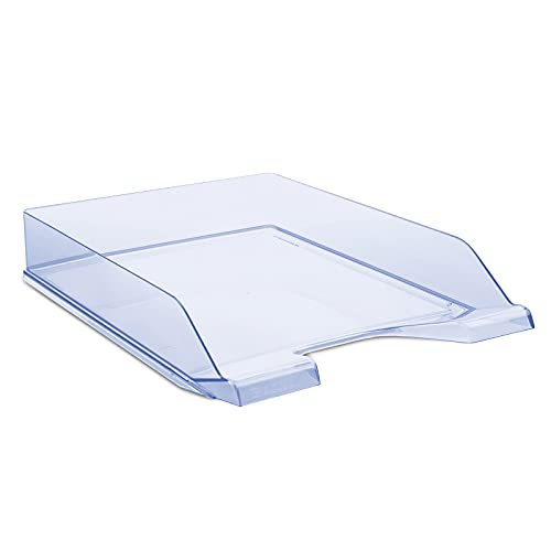 DONAU Briefablage Standard Transparent Blau/ 6 Stück - A4 / Briefkorb Moderne und Stapelbare Ablage/Transparent-Glasklar/Schreibtischablage/Polystyrol von DONAU
