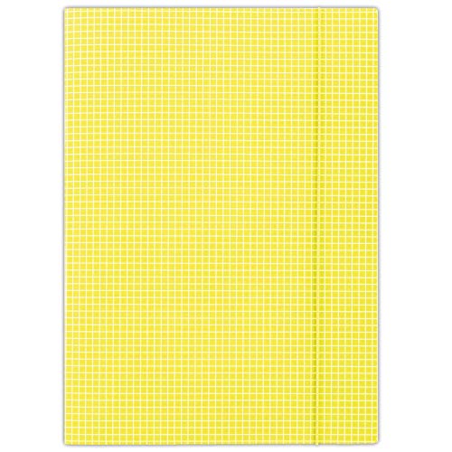 DONAU FEP11 Premium Eckspanner-Mappe A4 mit 3 Einschlagklappen aus starkem Karton/Pappe| Karierter Aufdruck; Einseitige, hochglänzende Drucklackierung| 25er Pack, Farbe: Gelb| ideal für Büro von DONAU