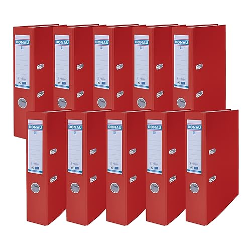 DONAU Master Ordner Breit 10er Pack FSC/DIN A4 / 7,5 cm / 10 Stück/Rot/Kunststoffbezug PP/Carton Papier Schlitzordner Büroordner Aktenordner Ringordner/Grünen Punkt von DONAU