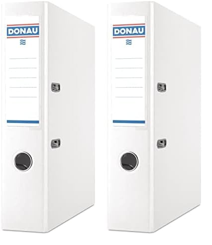 DONAU Ordner DIN A4 / Breit/Weiß / 75 mm - 7,5cm/ Karton mit Kunststoffeinband/Schlitzordner Büroordner Aktenordner/Metallgefasstes Griffloch Hebelmechanik Einsteckrückenschild (Packung mit 2) von DONAU