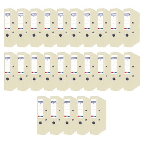 DONAU PREMIUM 25er Pack Ordner A4/75mm/7,5 cm/Gelb Pastell Kunststoffbezug PP/Papier/Schlitzordner Büroordner Aktenordner Metall Kantenschutz/ideal für Büro und Schule/Grüne Punkt, 3966001PL-11 von DONAU