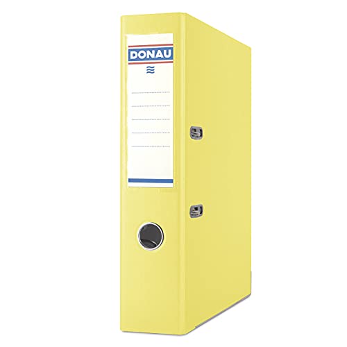 DONAU Premium Ordner A4/75 mm Gelb Kunststoffbezug PP/Papier Schlitzordner, Büroordner, Aktenordner Metall Kantenschutz Metallgefasstes Griffloch Hebelmechanik Einsteckrückenschild von DONAU