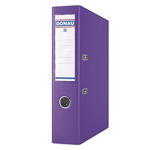 DONAU Premium Ordner A4/75 mm Violett Kunststoffbezug PP/Papier Schlitzordner, Büroordner, Aktenordner Metall Kantenschutz Metallgefasstes Griffloch Hebelmechanik Einsteckrückenschild von DONAU
