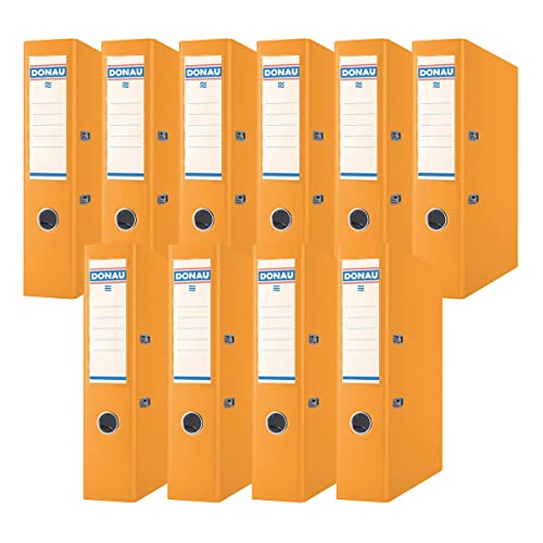 DONAU Premium Ordner Breit 10er Pack/DIN A4 / 7,5 cm / 10 Stück/Orange/Kunststoffbezug PP/Carton Papier Schlitzordner Büroordner Aktenordner Ringordner/Grünen Punkt von DONAU