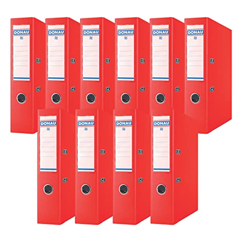 DONAU Premium Ordner Breit 10er Pack/DIN A4 / 7,5 cm / 10 Stück/Rot/Kunststoffbezug PP/Carton Papier Schlitzordner Büroordner Aktenordner Ringordner/Grünen Punkt von DONAU