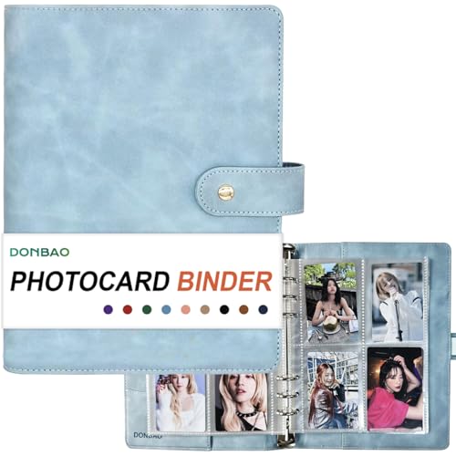 A5 Kpop Photocard Binder, 6 Ringbuch Sammelalbum mit 240 Kartenfächern, PU-Ledereinband für die Organisation von K-Pop, Sammelkarten, Spielkarten & Erinnerungsstücken (Blau) von DONBAO