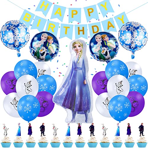 Kinder Geburtstags Dekoration Set,45Pcs Gefrorene Geburtstagsdeko,Geburtstagsparty Deko,Tortendeko Geburtstag,Prinzessin Thema Party Folienballon Dekorationen für Mädchen von DONCOO